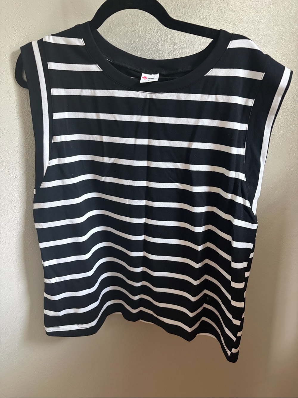 Womens Black & White Striped Sleeveless Top